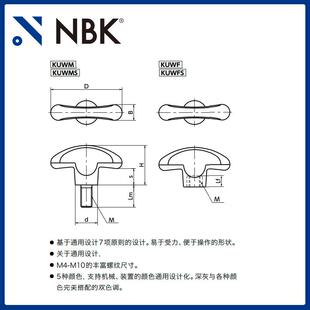 NBK 内螺纹尼龙6不锈钢多色旋钮机床机械手柄 KUWFS翼形塑料旋钮