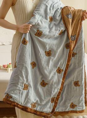 A长绒舍棉纱布夏凉类被夏季纯ECF棉轻薄宿透气被双人毛巾毯学生夏