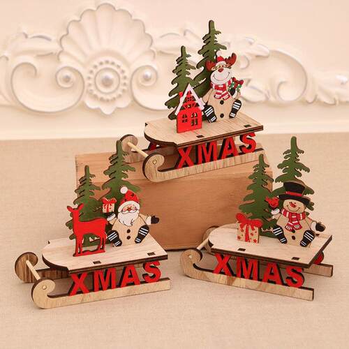 Wooden sleigh Santa deer cart圣诞鹿车