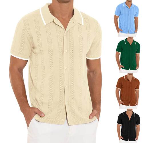 Cool men's short sleeved shirt men's top patchwork color