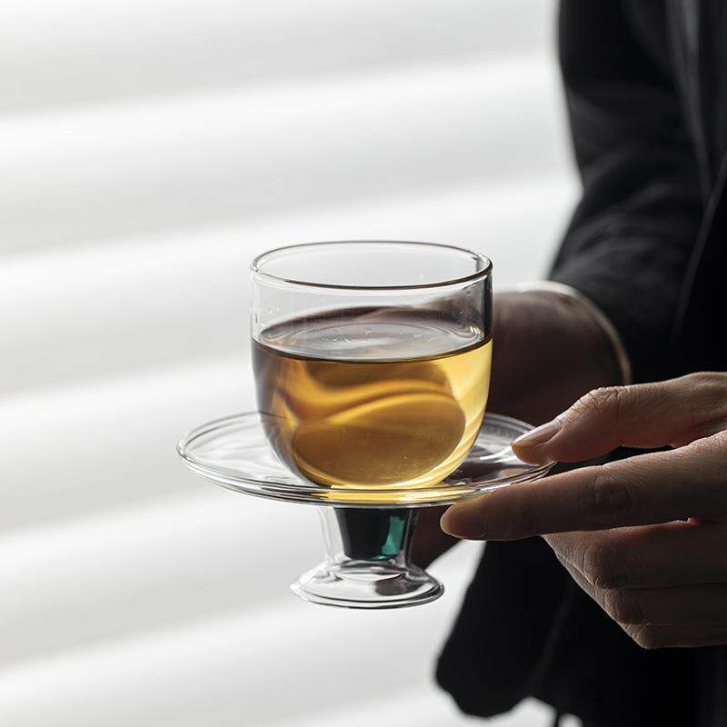 仿宋复古茶杯中式耐热透明玻璃主人杯品茗杯茶盏高脚清酒杯
