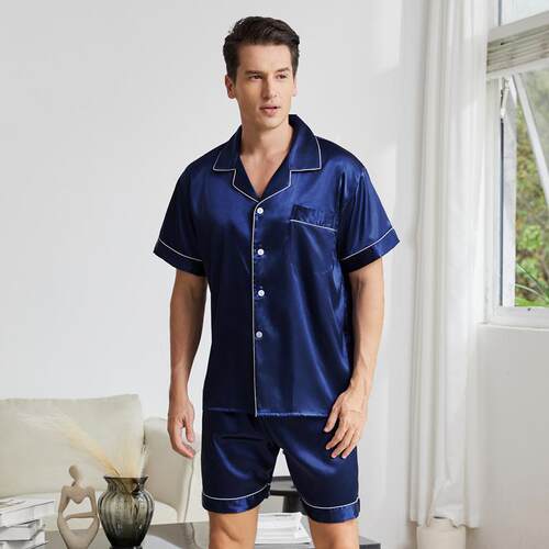 Men's collar home suit, thin sleepwear, men's plus size