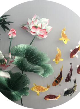 60CM半透明纱丝线多种图案屏风玄关画心苏绣粤绣厂家直供双面刺绣