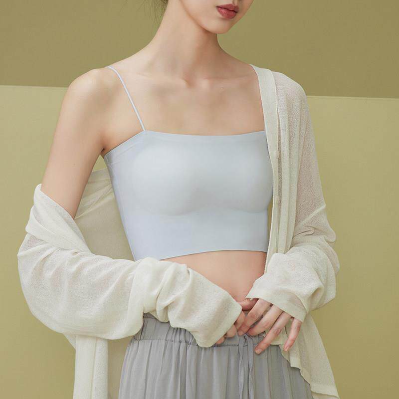 美背内衣女夏季薄款无痕一片式抹胸小吊带肩带胸垫打底外穿内搭