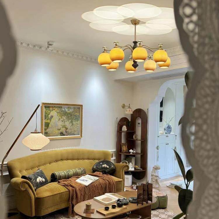 奶房全铜设计师间卧室餐489厅油风灯具中古vit美式复n古客厅柿子