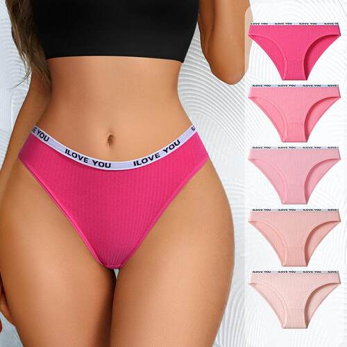 Women Letter Print Panty Regular Comfy Pink Breathable