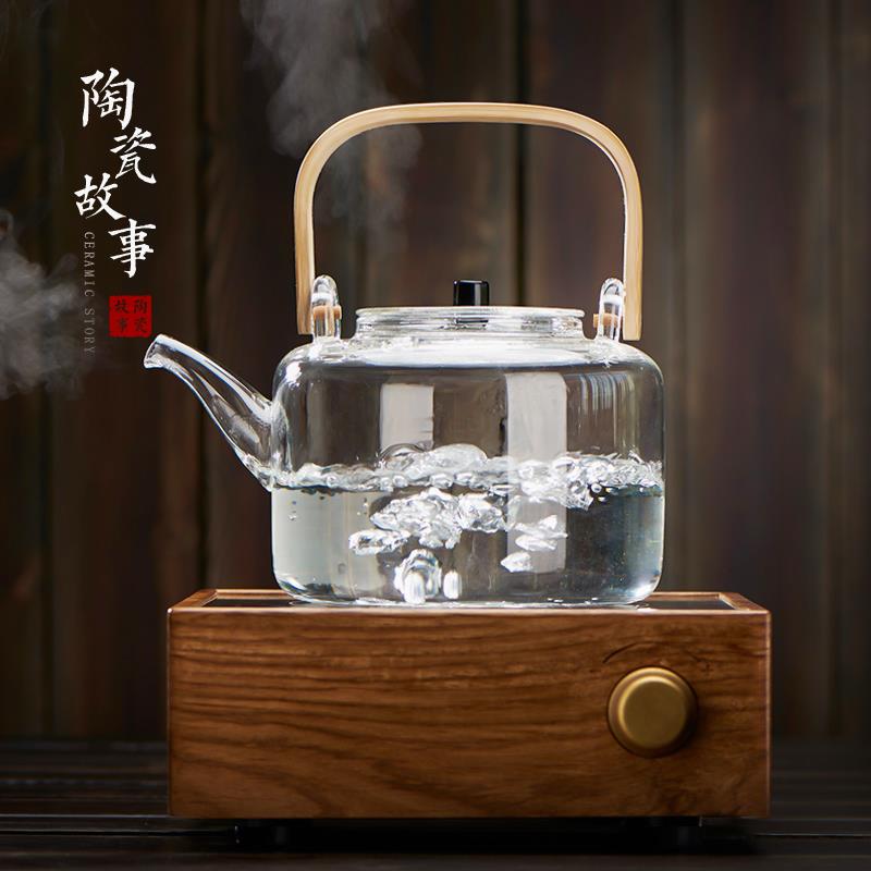 玻璃烧水壶家用煮茶壶过滤泡茶壶耐高温竹把提梁壶功夫茶具电陶炉
