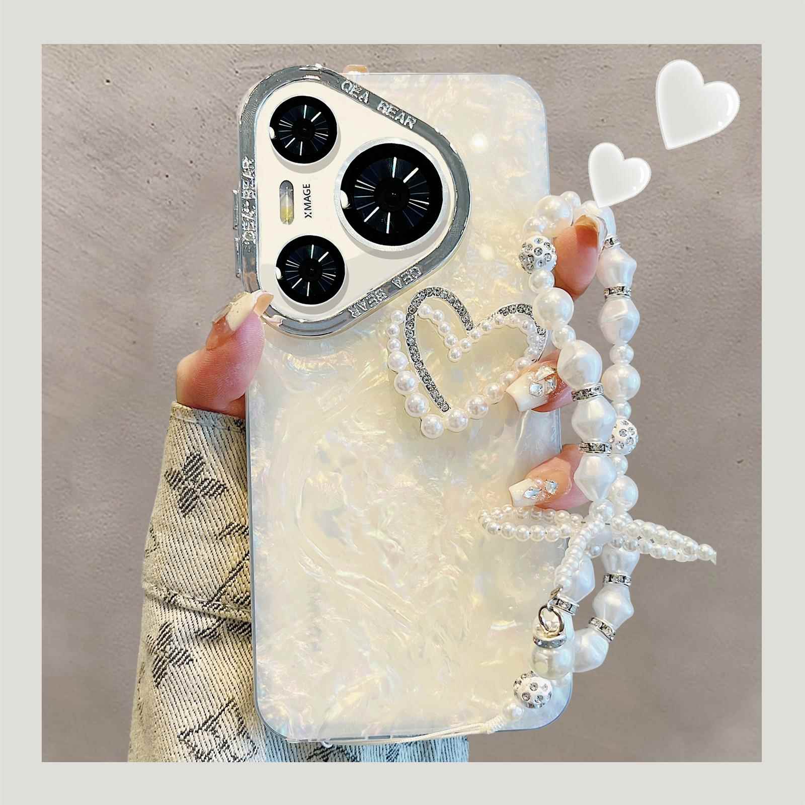 适用贝壳纹立体珍珠爱心Huawei华