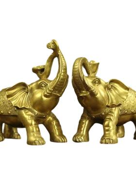 纯铜大象铜钱摆件一对铜象招财客厅玄关财位吸水特大号工艺品