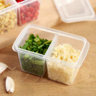 冰箱带盖食品密封透明保鲜盒小号2个装 家用厨房葱姜蒜双格收纳盒