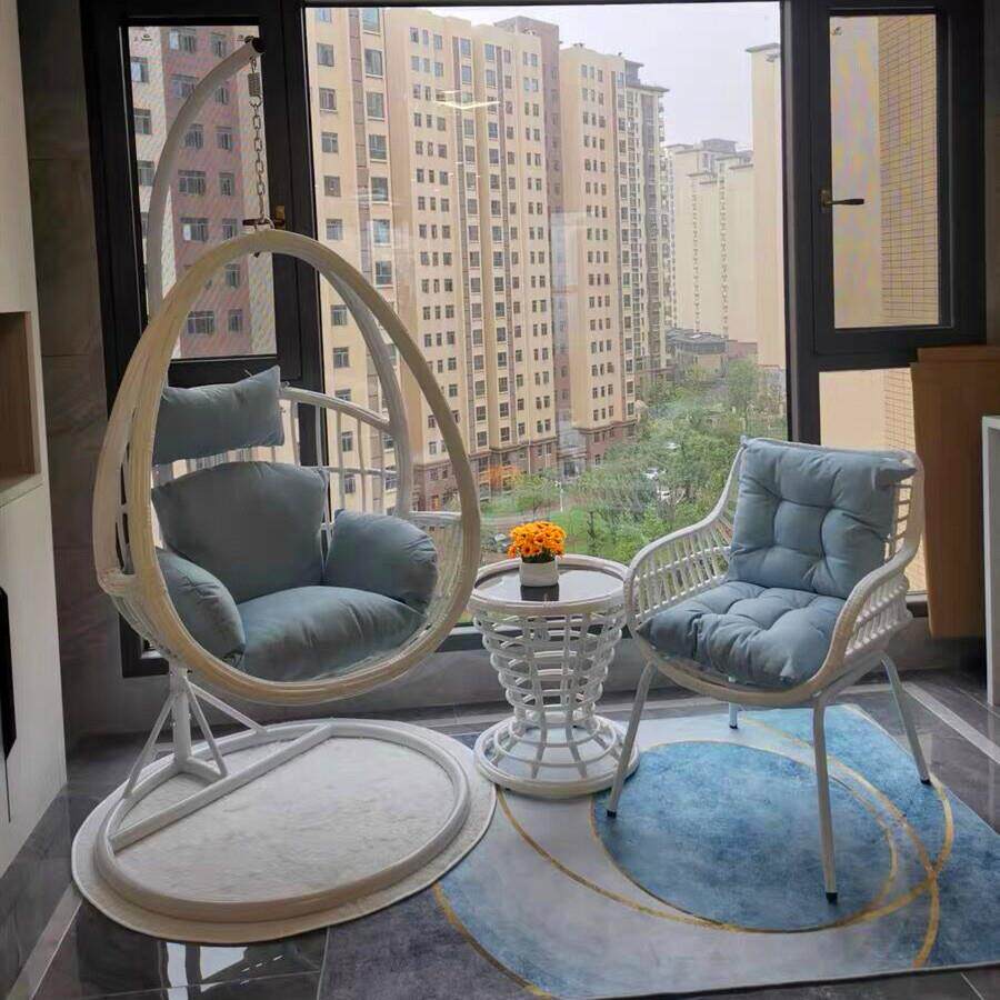 吊篮阳台摇篮椅家用彷藤桌椅子组合吊床懒人秋千室内单双吊椅摇椅