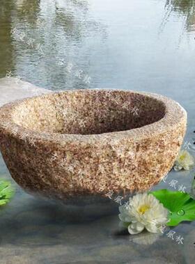 室外庭院石雕手工水碗石碗旧石槽水盆鱼塘水箱日式水景蓝石花盆