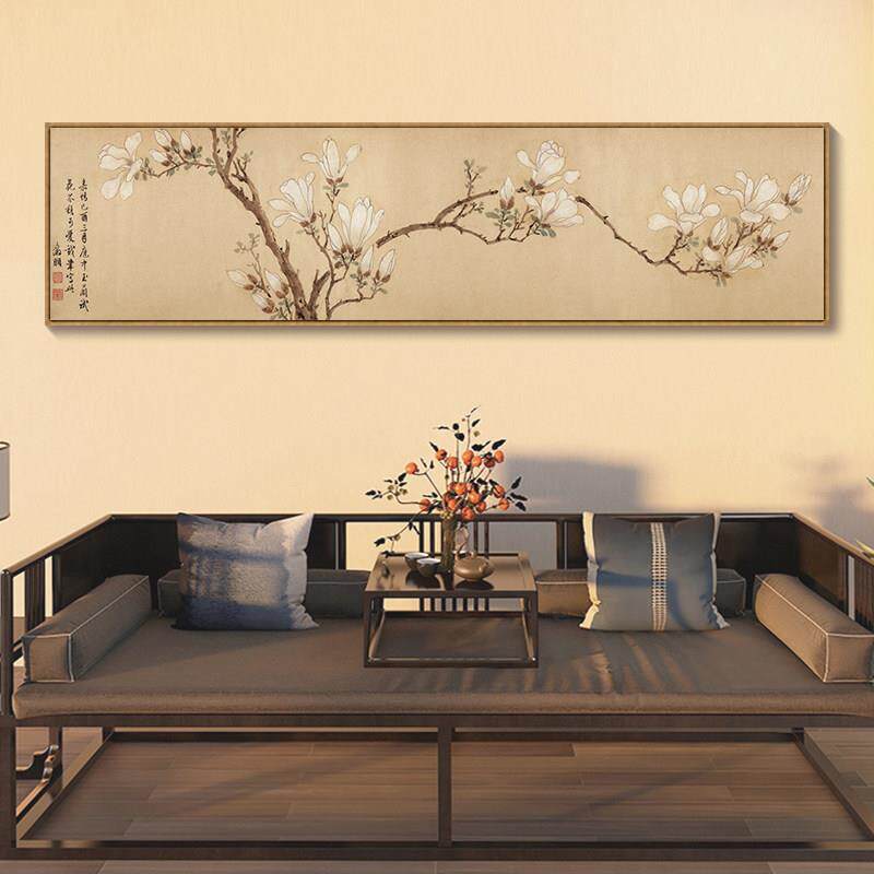 白玉兰图国画 画卧室床头挂画 画百花图花鸟新中式客厅沙发背景墙