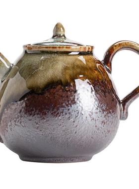 窑变天目釉日式古盖朴陶瓷流壶泡茶壶单壶DEP提梁侧把茶碗