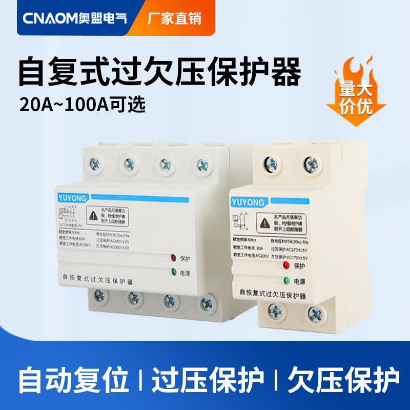 自复式过欠压延时保护器高低电压控制开关家用220V63A 2p自动复位
