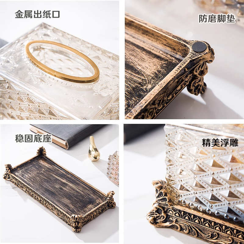 轻奢风纸巾盒欧式奢华多功能水晶玻璃抽纸盒客厅茶几遥控器收纳盒