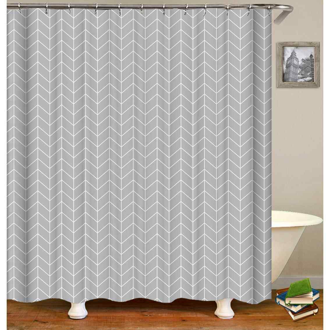 灰色几何简约浴帘防水-c型塑料挂钩150-160克【每平方】 来图尺寸