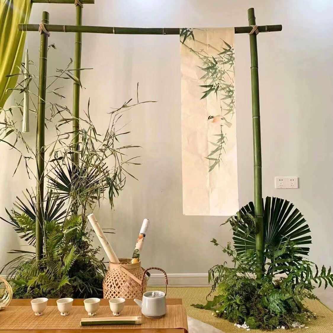 竹子架子迎宾竹架纱幔竹架婚庆竹竿屏风古风庆礼道具古风房间装饰
