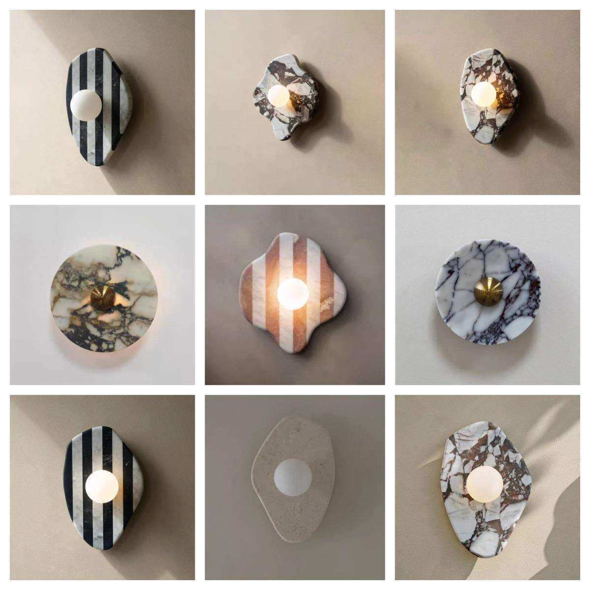 慧歆新款出口侘寂风天然大理石壁灯 客厅卧室床头灯过道玄关壁灯