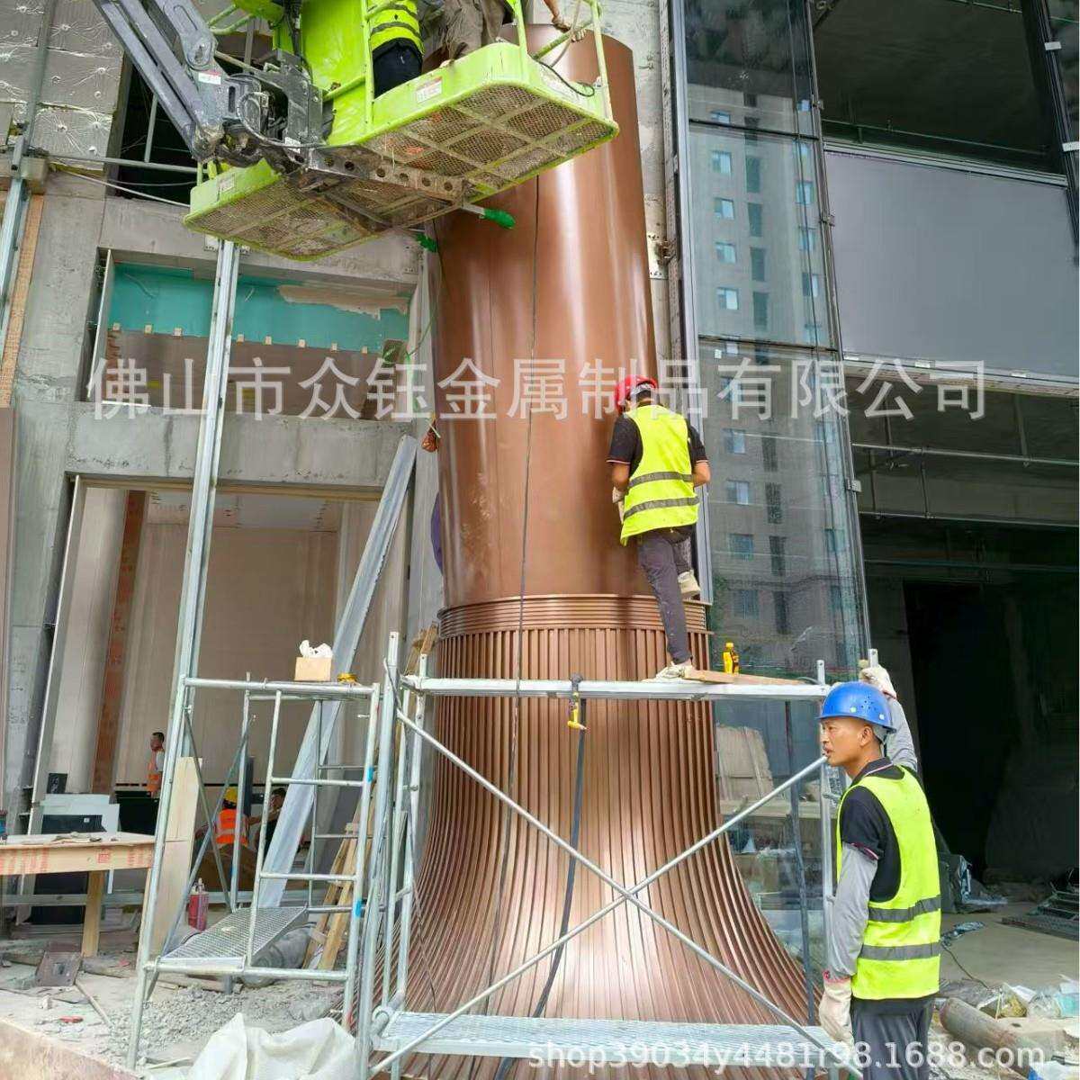 小区大门雨棚装饰承重柱不锈钢喇叭口大柱锥形椭圆形不锈钢包板