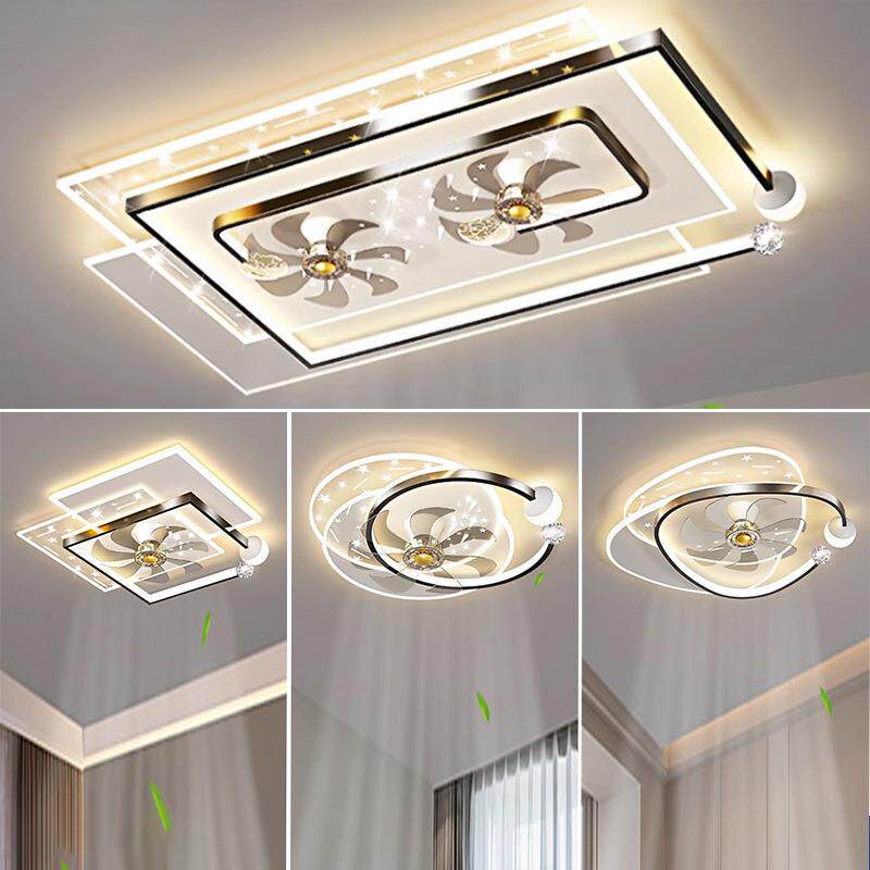 客厅大灯无叶风扇吸顶灯现代卧室灯带风扇一体吊扇灯护眼电扇灯