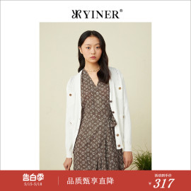 YINER音儿女装春季时尚金属钮扣V领针织衫