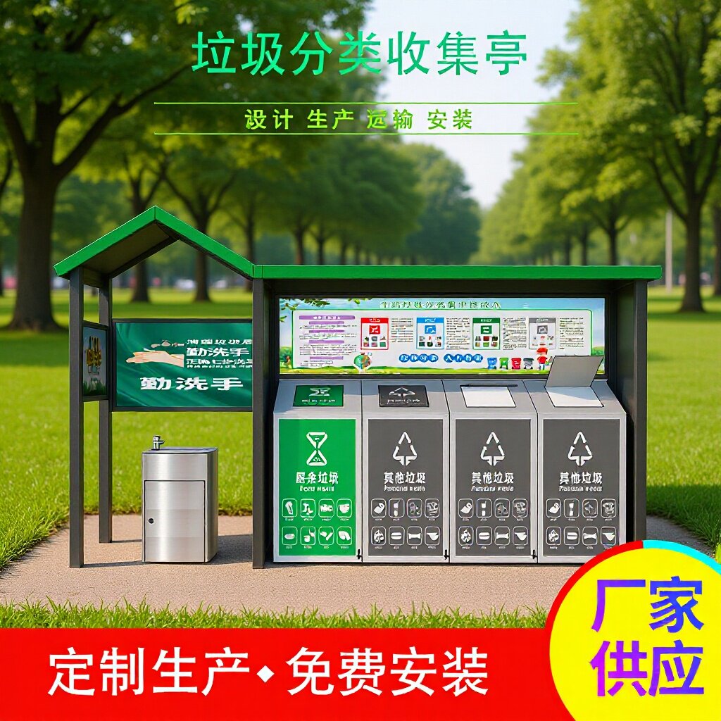 户外不锈钢分类垃圾桶带洗手池