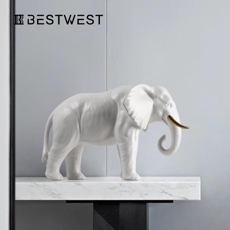 Best间we面st白简约陶瓷大象动物摆件样色板设计师SDH客厅桌装饰