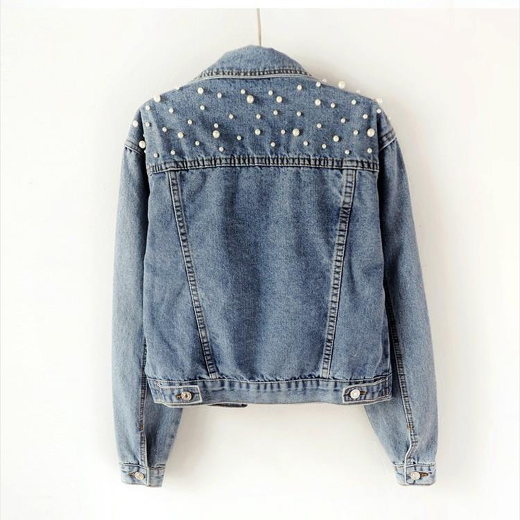 Beaded Denim Jacket Womens All-match Pearl Loose Casual