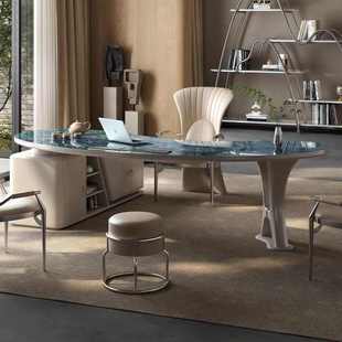 轻奢简约茶台创意喝茶办公一体桌奢石岩板茶桌现代老板桌办公桌椅