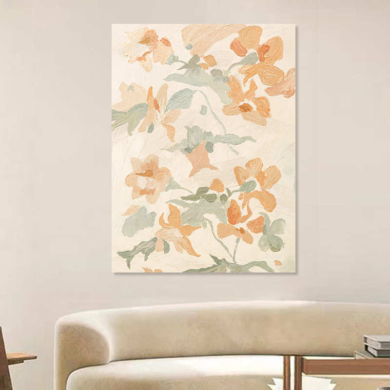纯手绘画奶油风客厅墙画花卉落地装饰玄关餐厅挂画现代抽象肌理画图片