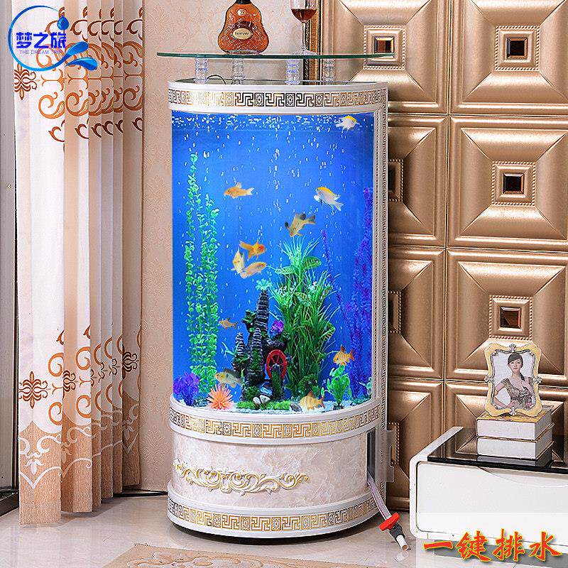 欧式半圆柱形玻璃金鱼缸免换水族箱生态底过滤柜大型客厅家用懒人