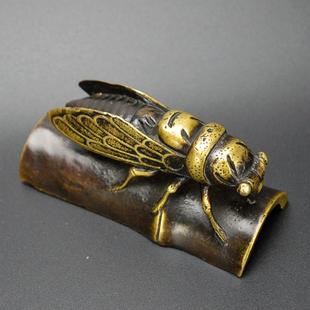 正品 鸣黄铜了件纯铜蝉镇纸一惊人压纸文房书房客知厅摆办公室摆设