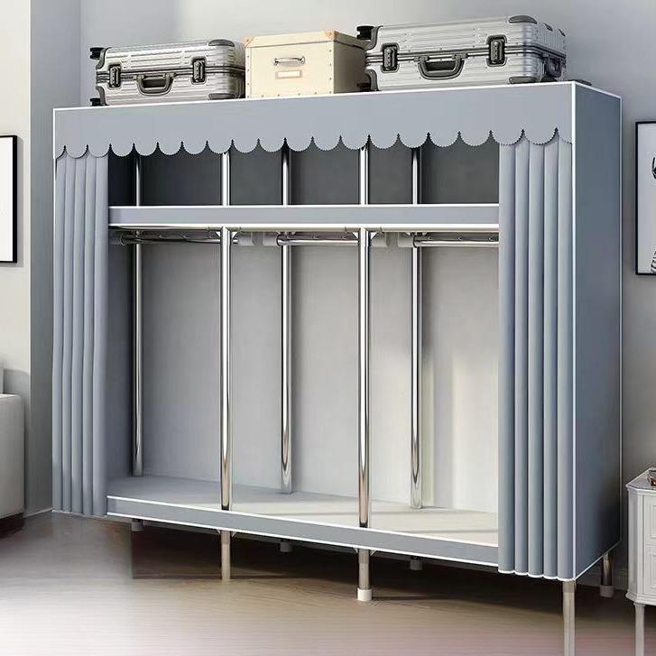 衣柜家用卧室简易布衣柜现代简约出租房用钢管加粗加固组装收纳柜