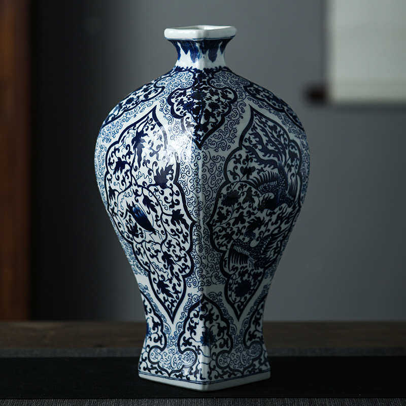 景德镇中式青花瓷花瓶梅瓶手绘青花瓷仿古陶瓷花瓶别墅陶瓷花瓶,家居饰品,花瓶,淘宝优惠券,粉丝福利购,淘宝优惠卷