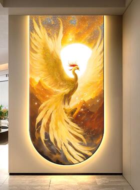 浴火凤凰玄关装饰画新中式走廊过道发光挂画高级感入户拱形壁灯画