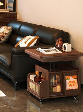 升降茶几叠移动推HTD车木茶台实茶桌小户型客厅多功能沙发餐两桌