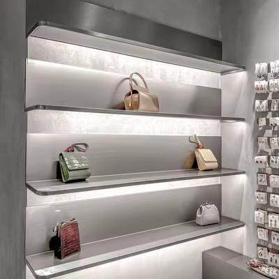 贰梦不锈钢拉丝挂墙ins服装店发光层板一字搁板包包墙上置物架展