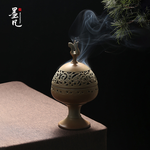 禅意茶道檀香香炉摆件 墨凡复古博山炉家用室内香薰仿古盘香炉中式