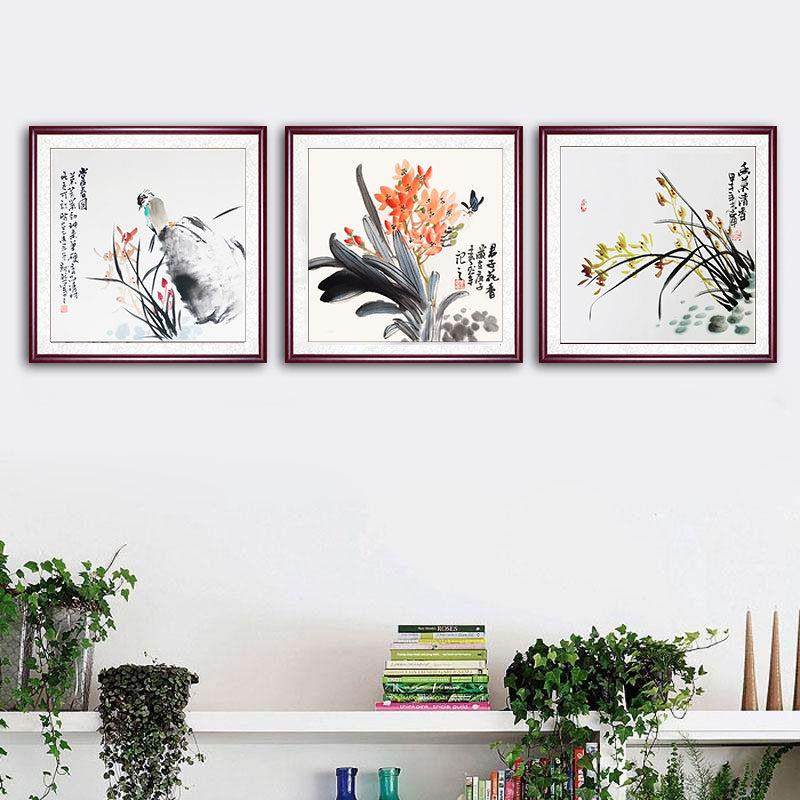 客厅三联画手绘国画兰花装饰画牡丹挂画餐厅遮电箱新中式梅兰竹菊,家居饰品,现代装饰画,淘宝优惠券,粉丝福利购,淘宝优惠卷