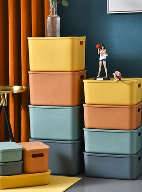 日式彩色收纳盒宿舍家用办公桌面杂物收纳箱零食化妆品带盖储物盒