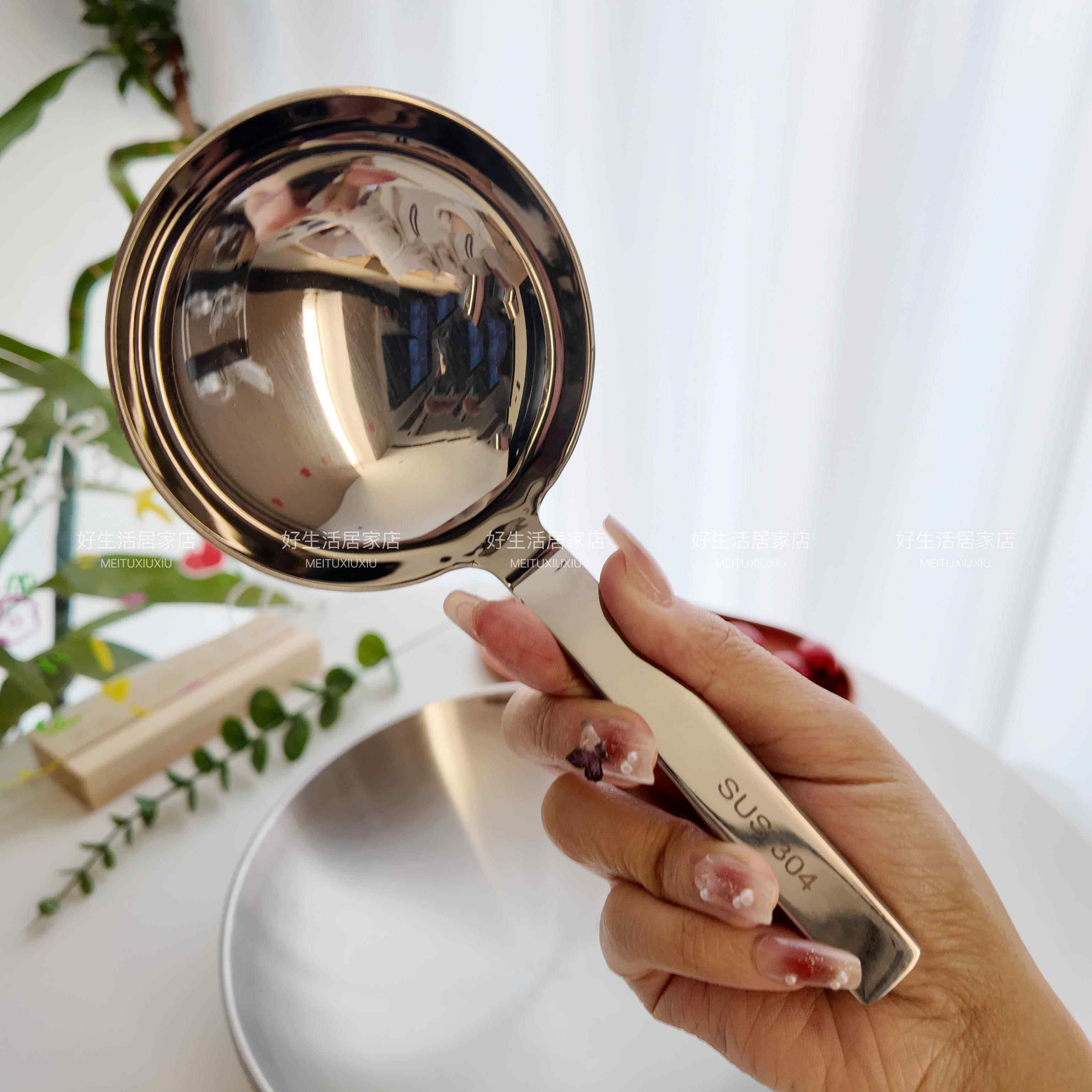 304不锈钢短把汤勺吃螺蛳粉米面勺子加厚盛汤家用简约短柄大头勺