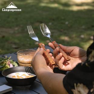 柯曼CS 23户外露营野餐304不锈钢实木手柄餐具餐叉餐勺两件套装