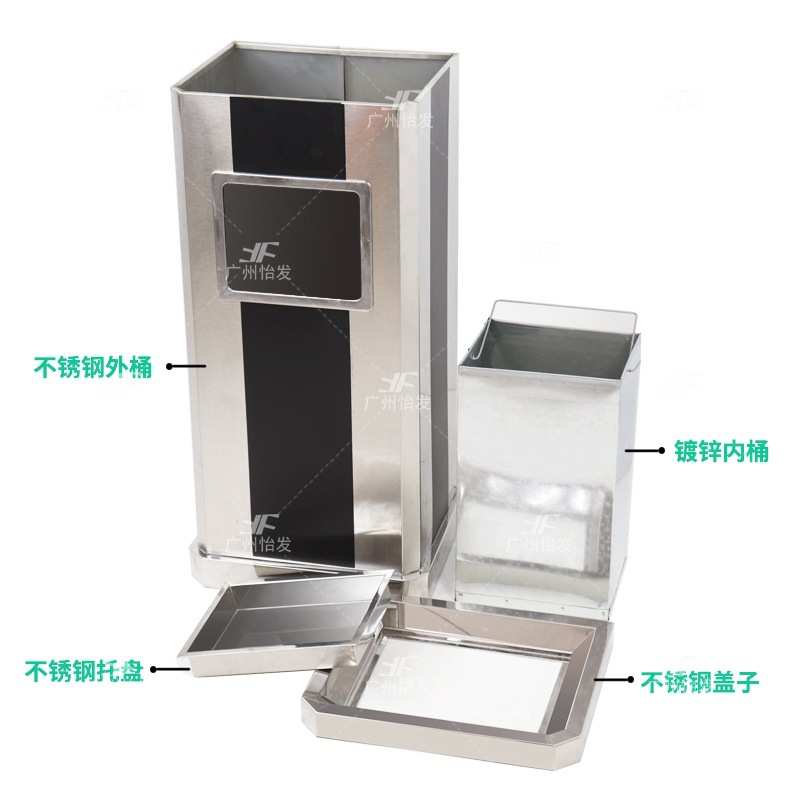 加厚烟走廊不锈钢靠墙筒口斜角酒店商场ktv垃圾桶条电梯黑灭商用