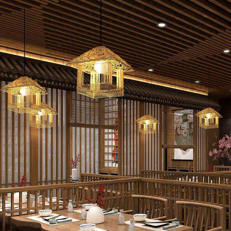 火锅店吊灯创意个性竹编竹艺房子灯田园风农家乐民宿餐厅玄关灯具