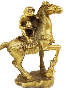 黄铜马上封侯马上赢摆件马上有钱发招财猴马办公室桌装饰工艺品