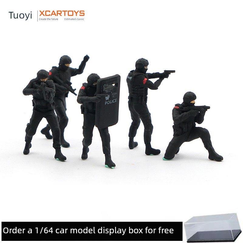 拓意1/64特警警察人偶套装仿真男孩玩具沙盘场景道具公仔微缩模型
