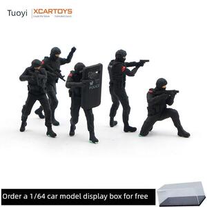 拓意1/64特警警察人偶套装仿真男孩玩具沙盘场景道具公仔微缩模型
