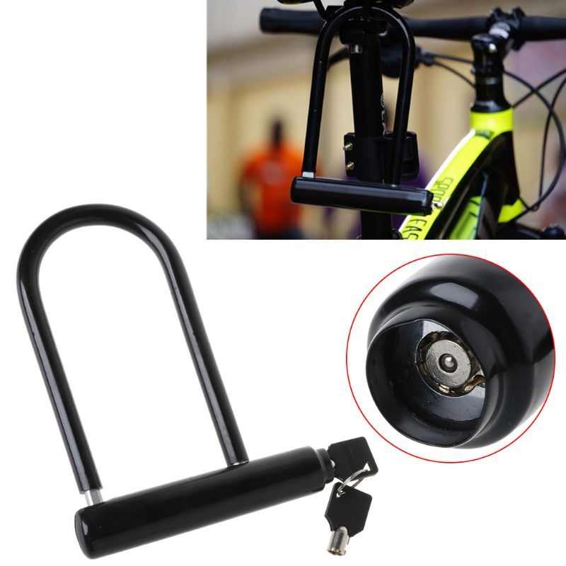 老式便携式U型锁通用自行车防盗锁折叠车专用锁山地车锁带架子