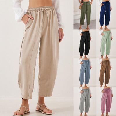Women's Summer High Waisted Baggy Pants Casual Cotton Harem